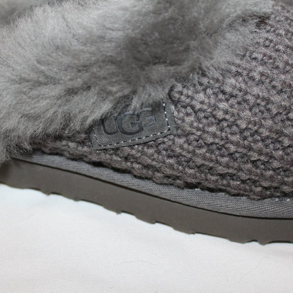 NIB UGG WOMEN'S CLUGGETTE SWEATER KNIT SLIP ON SLIPPERS GRAY - Picture 2 of 7